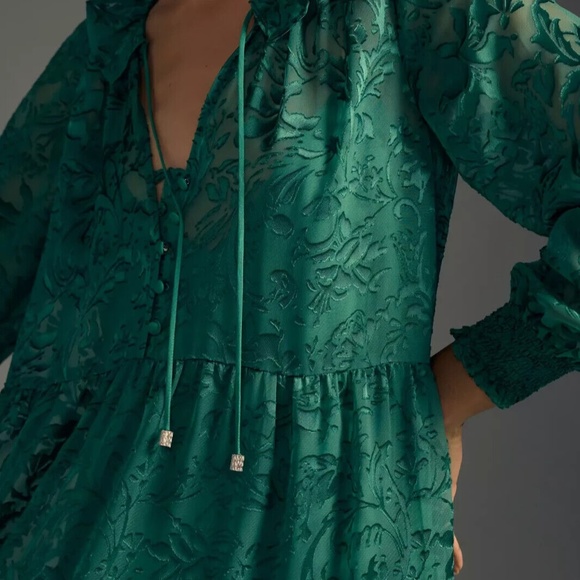 NWT Anthropologie Marias Satin Burnout dress green size L - Picture 6 of 6
